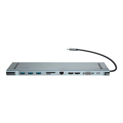 Переходник Baseus для MacBook HUB Enjoyment Series (Type-C to USB3.0+HDMI+SD/MMC+TF/Micro+LAN+VGA+PD+AUX) (CATSX-G0G) Deep Grey, тёмно-серый
