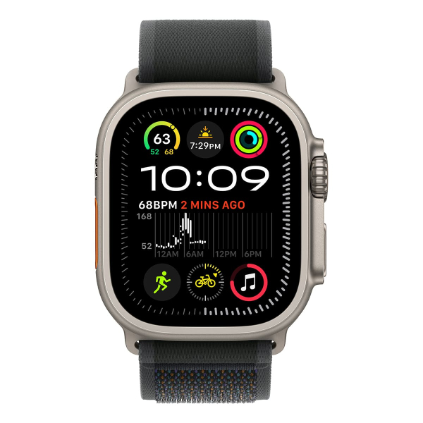 Apple Watch Ultra 2 (2024), 49 мм корпус из титана цвета «Natural», ремешок Trail Loop размера S/M цвета «Black»