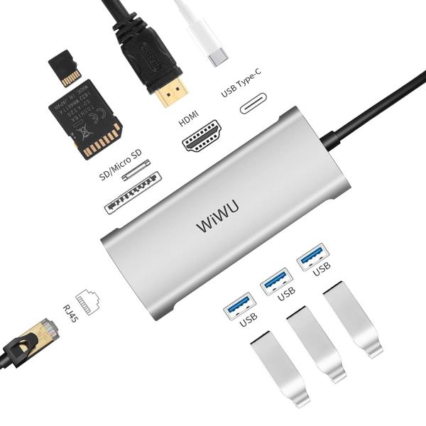 Хаб WiWU Alpha 3*USB3.0+SD+Micro SD+HDMI+RJ45+Type C (831HRT) Серый