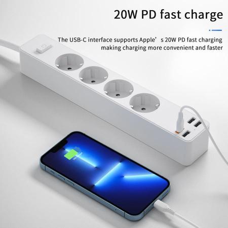 Сетевой фильтр WiWU Smart Power Strip EU Plug 20W 4*AC+3*USB 3.0+ 1*USB-C (U01 EU) Белый
