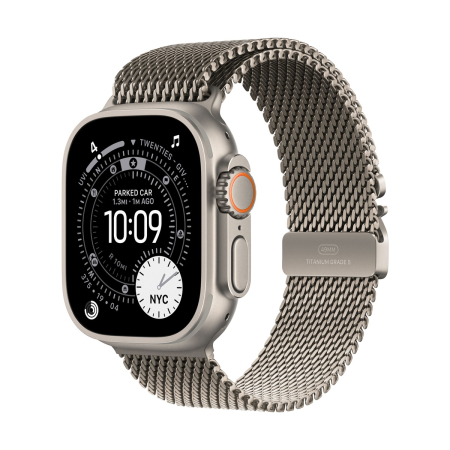 Apple Watch Ultra 3 (2025), 49 мм корпус из титана цвета «Natural», ремешок Titanium Milanese Loop размера L цвета «Natural»