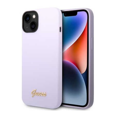 Чехол Guess для iPhone 14 CG Mobile Liquid silicone Gold metal logo Hard (GUHCP14SSLSMU) Сиреневый Чехол Guess для iPhone 14 CG Mobile Liquid silicone Gold metal logo Hard (GUHCP14SSLSMU) Сиреневый