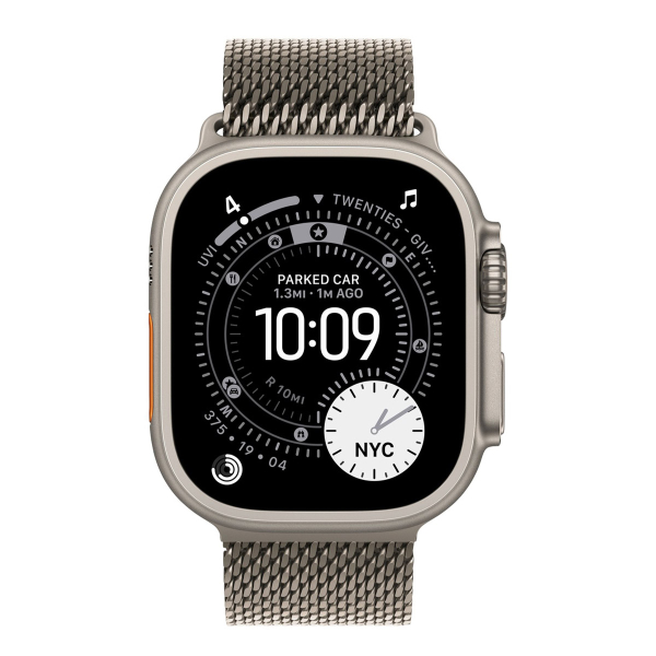 Apple Watch Ultra 3 (2025), 49 мм корпус из титана цвета «Natural», ремешок Titanium Milanese Loop размера S цвета «Natural»
