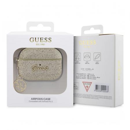 Чехол для Airpods Pro 2 Guess Glitter flakes Metal logo with Heart charm (GUAP2GLGSHD) Золотой