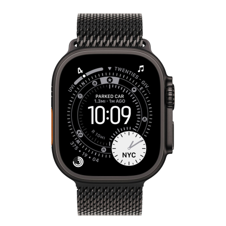 Apple Watch Ultra 3 (2025), 49 мм корпус из титана цвета «Black», ремешок Titanium Milanese Loop размера L цвета «Black»